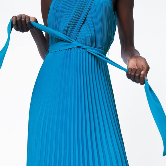 Zara Pleated Wrap Front Maxi Dress Blue XS - Picture 5 of 7